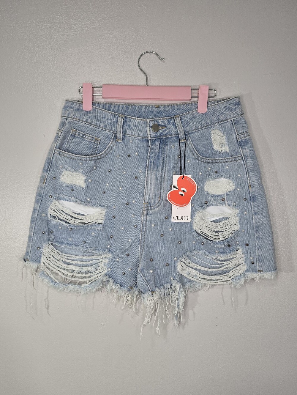 Cider High Waisted Ripped Studded Pearl Jean Shorts - NWT - Medium